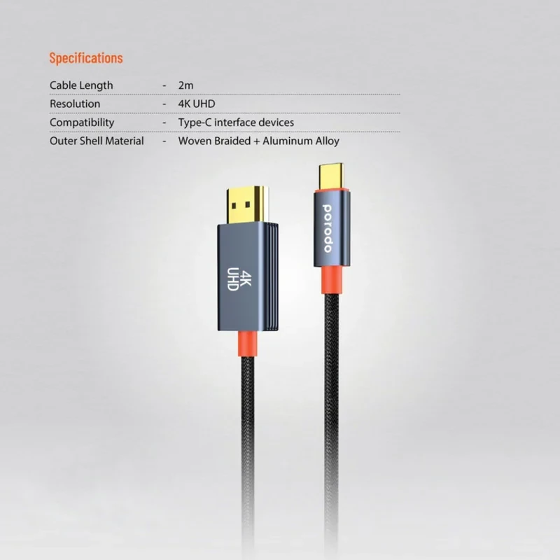 کابل تبدیل HDMI به USB-C پرودو مدل Woven Braided طول 2 متر