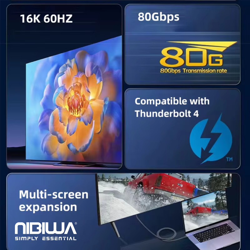 کابل USB-C نیبیوا مدل USB4 V2 ThunderBolt 5 طول 1 متر