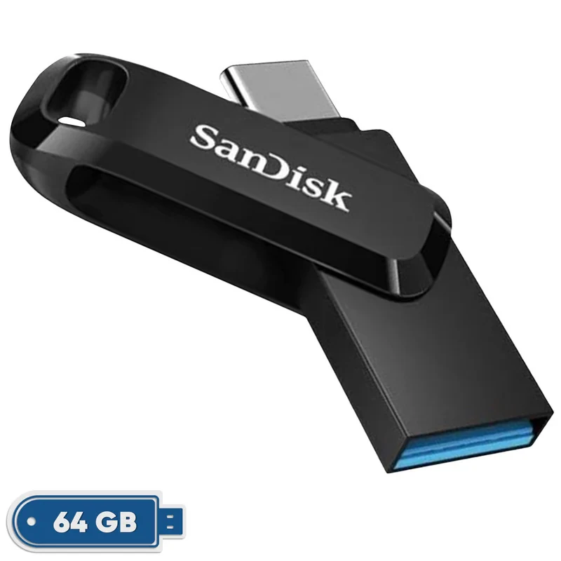 فلش مموری سن دیسک 64 گیگابایت مدل Ultra Dual Drive Go با دو رابط USB Type-C و USB Type-A، استاندارد USB 3.2 Gen1، طراحی چرخشی، سازگار با اندروید، iOS، ویندوز و مک، مناسب گوشی، تبلت، کامپیوتر و تلویزیون