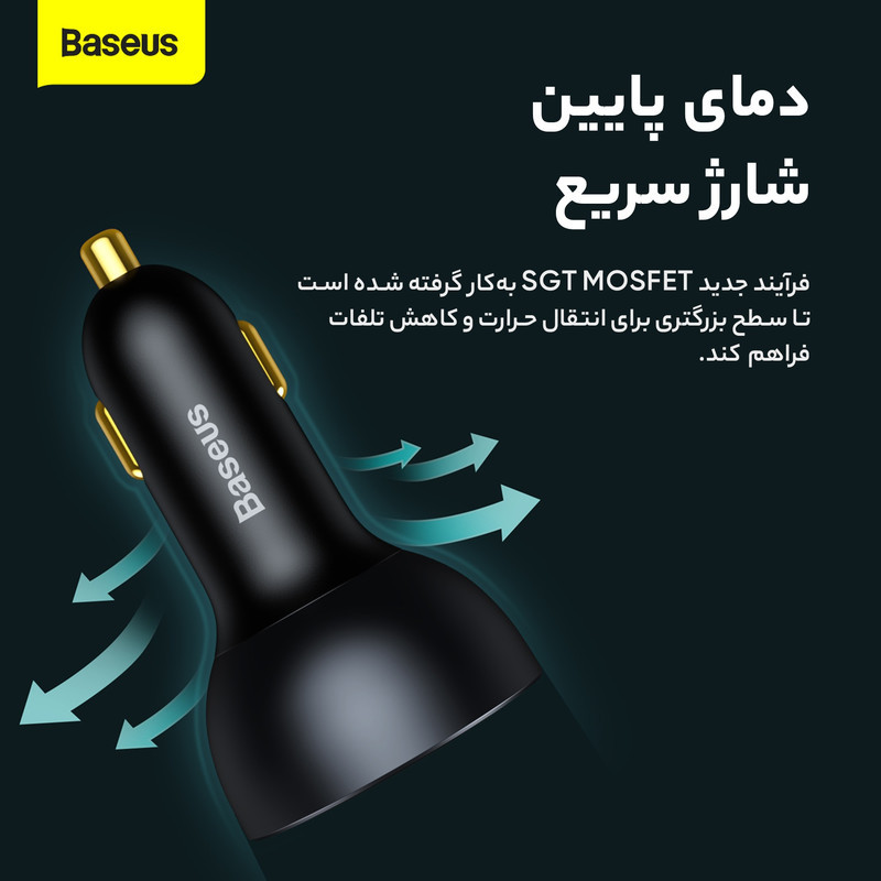شارژر فندکی 160 وات باسئوس مدل TZCCZM-0G به همراه کابل USB-C