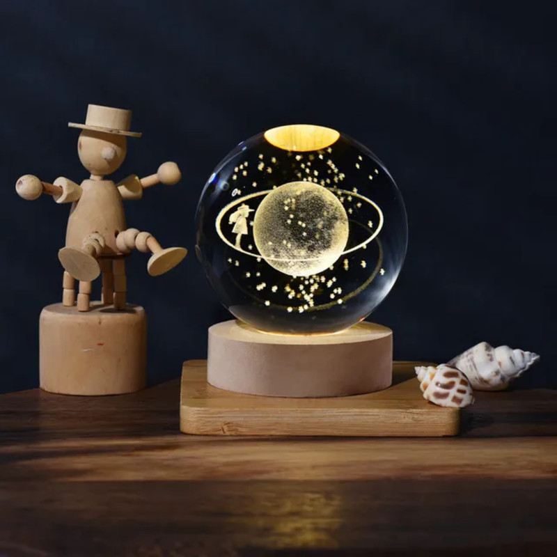 چراغ خواب مدل گوی کریستالی ماه دختر 3D