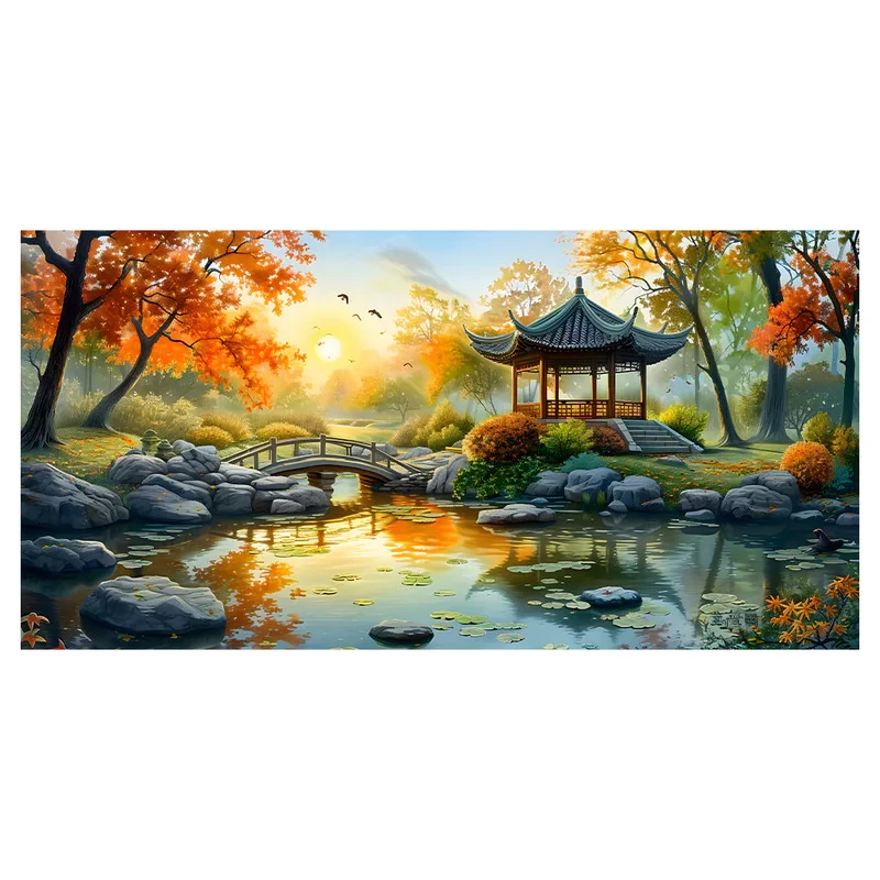 فرش پارچه‌ای مدل فرشینه طرح آلاچیق و رودخانه ژاپنی کد AR3060931