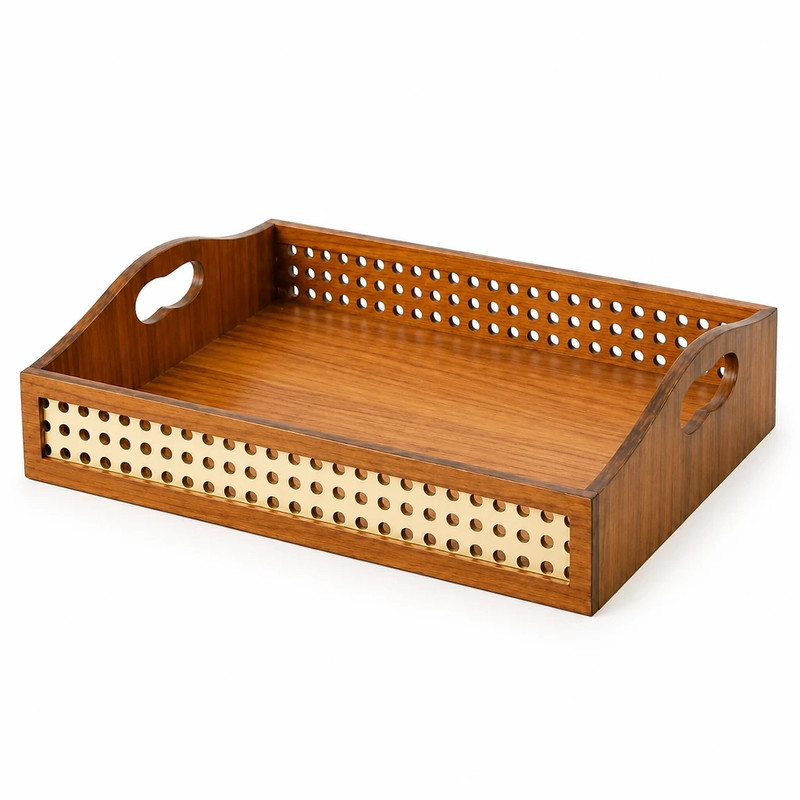 سینی دسته دار طرح حصیری کد Q247 سایز 22*33 سانتی متر