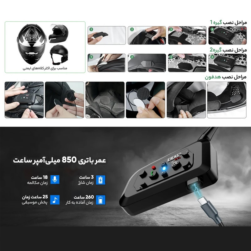 هدست کلاه کاسکت ایجاس مدل V6PRO