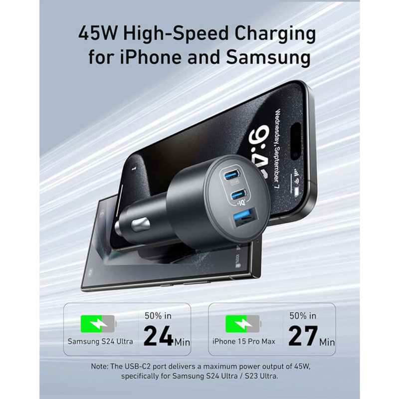 شارژر فندکی 100 وات 3 پورت انکر مدل B2737 به همراه کابل USB-C به USB-C