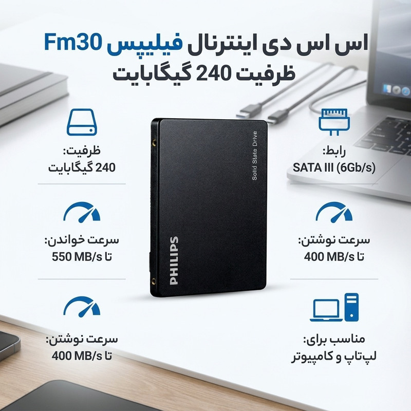 اس اس دی اینترنال SATA III فیلیپس مدل Fm30 ظرفیت 240 گیگابایت