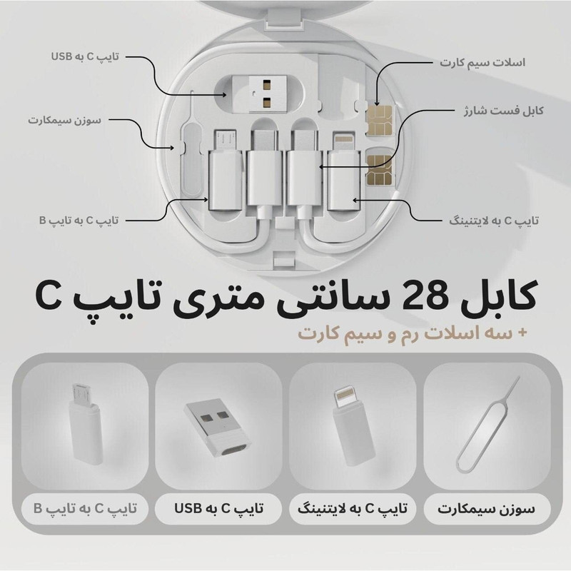 کابل تبدیل USB-C به USB-C  لایتنینگ  USB  micro USB مدل 60w طول 0.28 متر