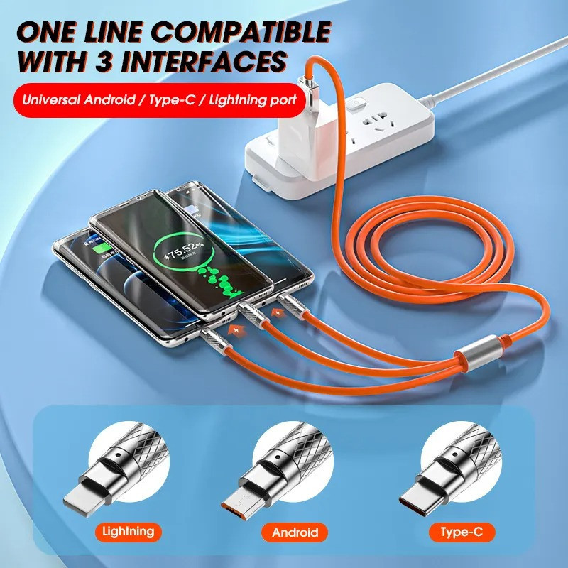 کابل تبدیل USB به micro USB  لایتنینگ  USB-C پسنجر لاین مدل 3in1 ZINC ALLOY 120W طول 1.2 متر