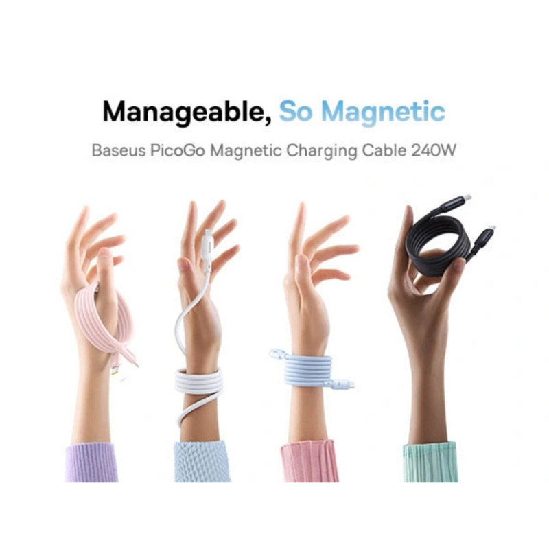 کابل USB-C بیسوس مدل PicoGo Magnetic 240W طول 1 متر