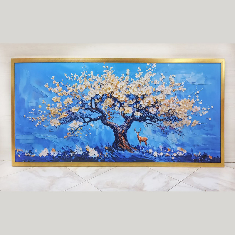 تابلو طرح دکوراتیو طبیعت مدل گل فریم طلایی