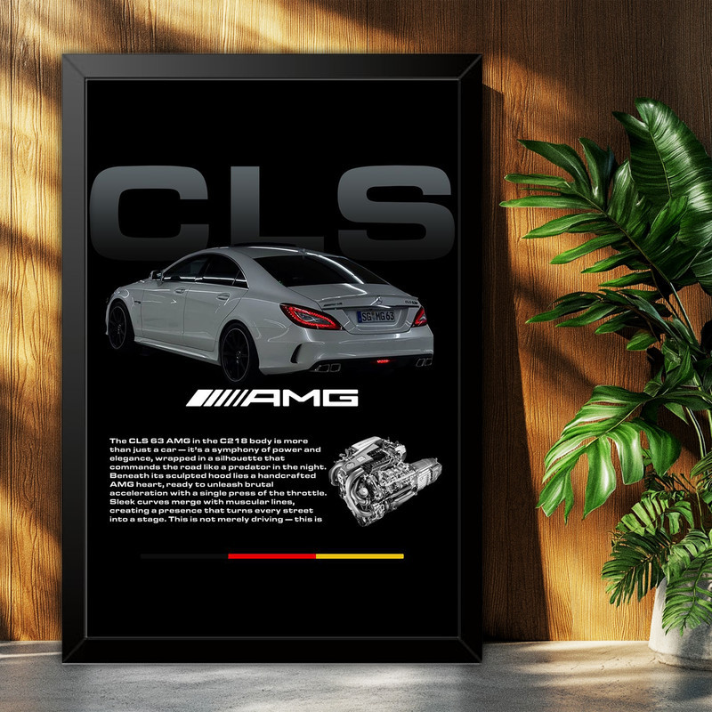 تابلو بکلیت طرح ماشین و خودرو مرسدس بنز Mercedes-Benz CLS 63 AMG مدل B-po1888 فریم مشکی