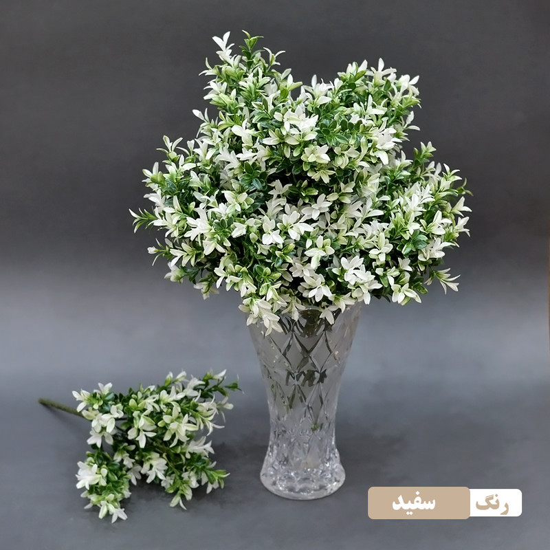 گل مصنوعی مدل بوته اناری با جنس پلاستیک، ابعاد 15×15×35 سانتی‌متر، وزن 50 گرم