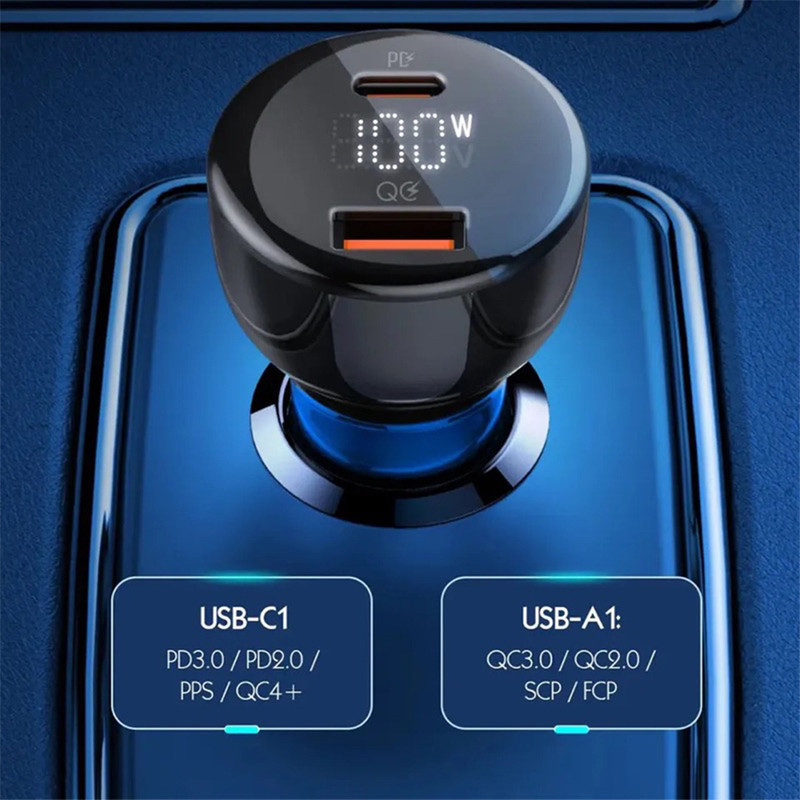 شارژر فندکی 100 وات الدینیو مدل C101 به همراه کابل usb-c