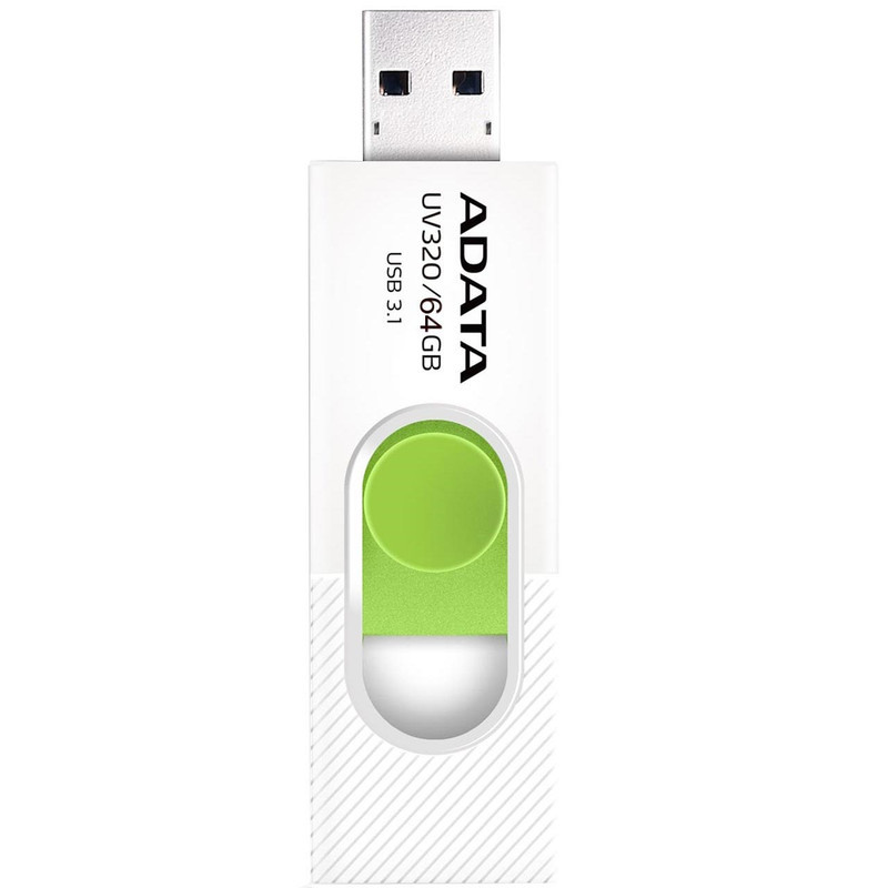فلش‌مموری کشویی ای دیتا مدل UV320 ظرفیت 64 گیگابایت با رابط USB 3.2 Gen1 سرعت انتقال تا 10 گیگابیت بر ثانیه و سازگار با ویندوز، مک، لینوکس، گوشی و تلویزیون