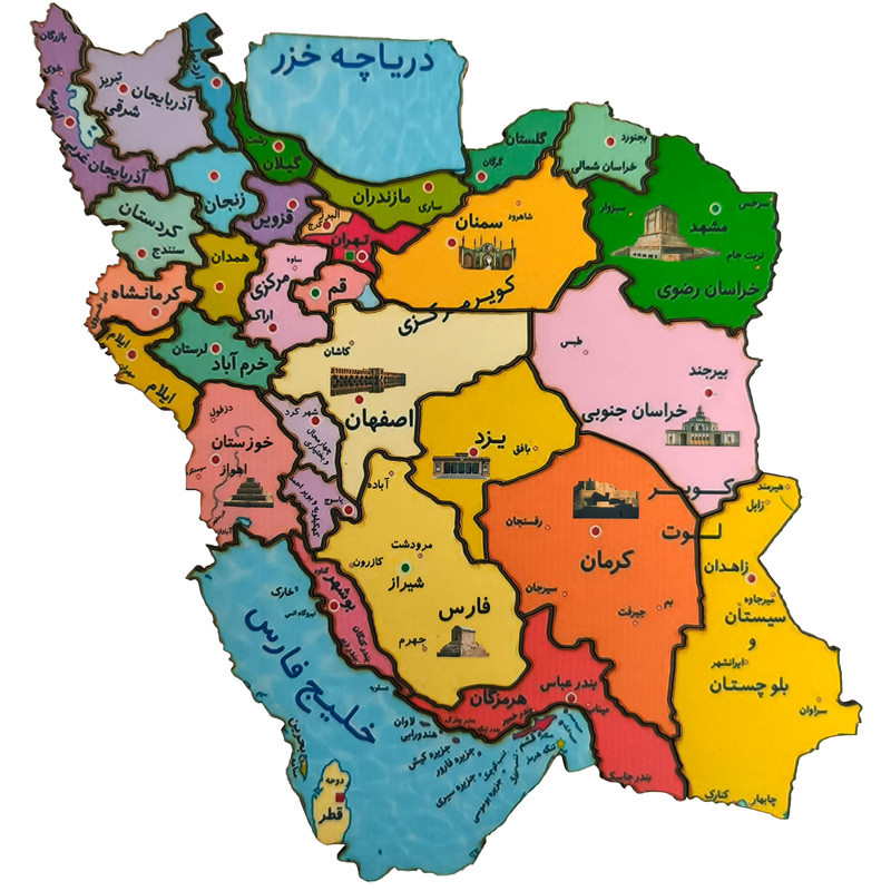 پازل 37 تکه مدل جورچین چوبی طرح نقشه ایران کشورهای همسایه