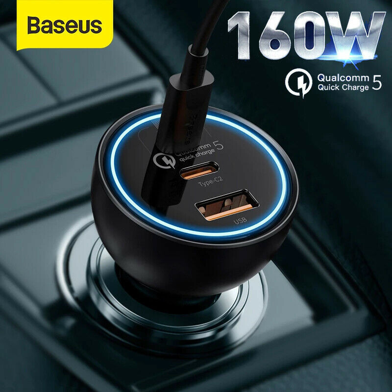 شارژر فندکی 160 وات باسئوس مدل TZCCZM-0G به همراه کابل USB-C