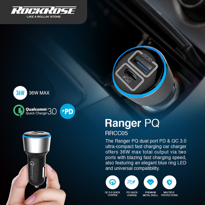 شارژر فندکی 36 وات راک رز مدل Ranger PQ به همراه کابل microUSB  لایتنینگ