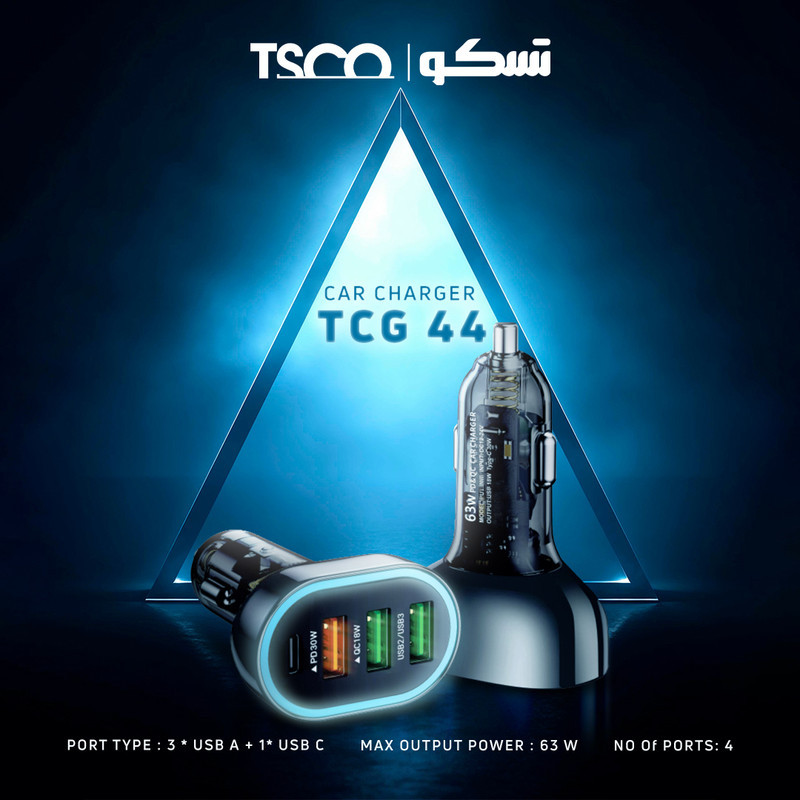 شارژر فندکی 63 وات 4 پورت تسکو مدل TCG 44