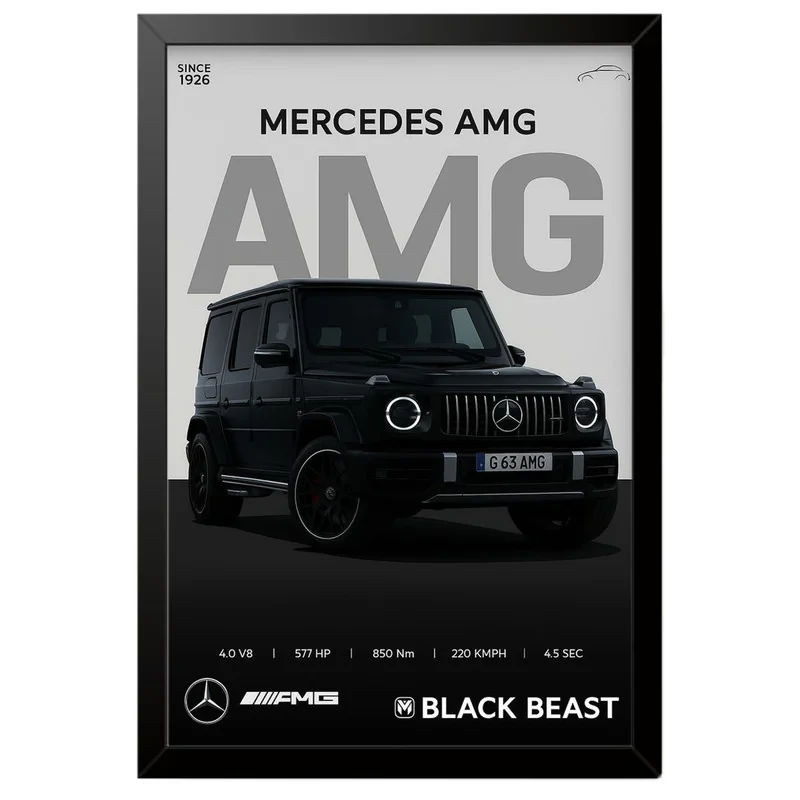 تابلو بکلیت طرح ماشین و خودرو مرسدس بنز Mercedes-Benz G-Class G63 AMG مدل B-po1922 فریم مشکی
