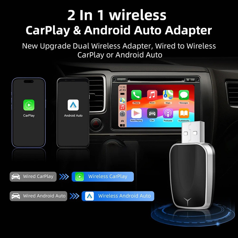 کارپلی و اندروید اتو مدل 2in1 به همراه مبدل USB به USB-C