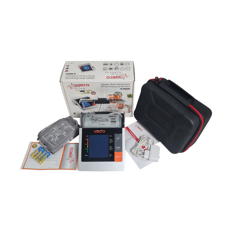 فشارسنج بازویی سخنگو وکتو مدل PG-800 B10 S با دو کاف مجزا، نمایش میانگین نتایج، مناسب دور بازو 22 تا 42 سانتی‌متر، منبع انرژی برق و باتری
