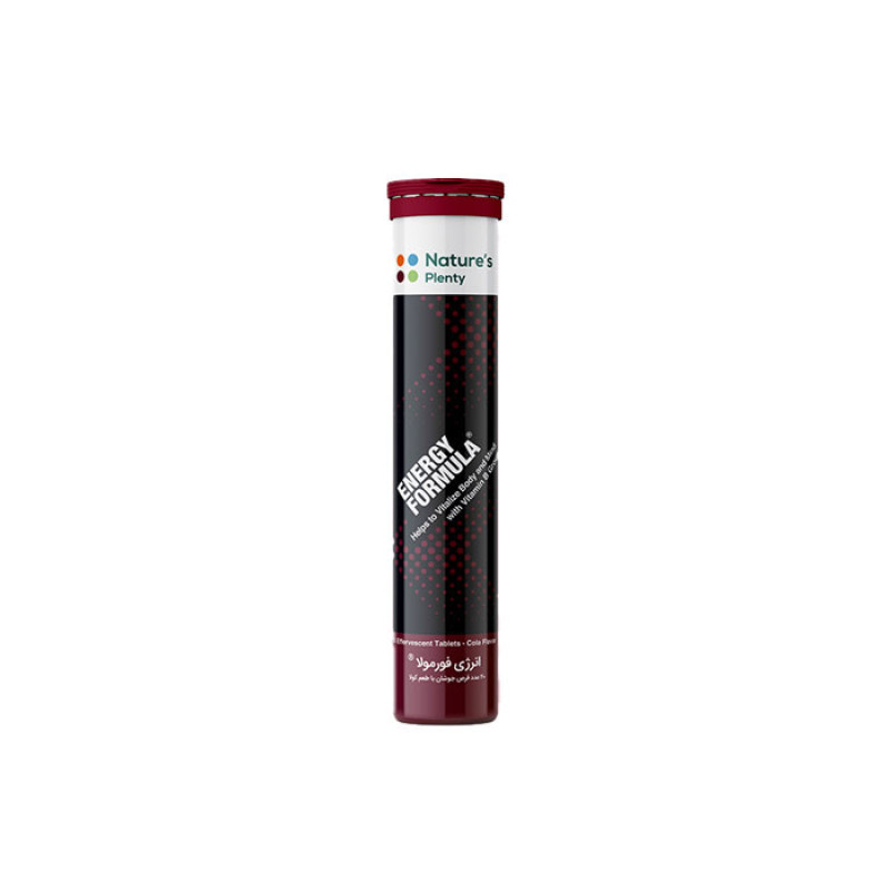 قرص جوشان انرژی‌زا نیچرز پلنتی مدل Energy Formula بسته 20 عددی با طعم کولا، افزایش انرژی روزانه، کاهش خستگی و بی‌حالی، افزایش استقامت ورزشی و حاوی ویتامین‌های تقویتی