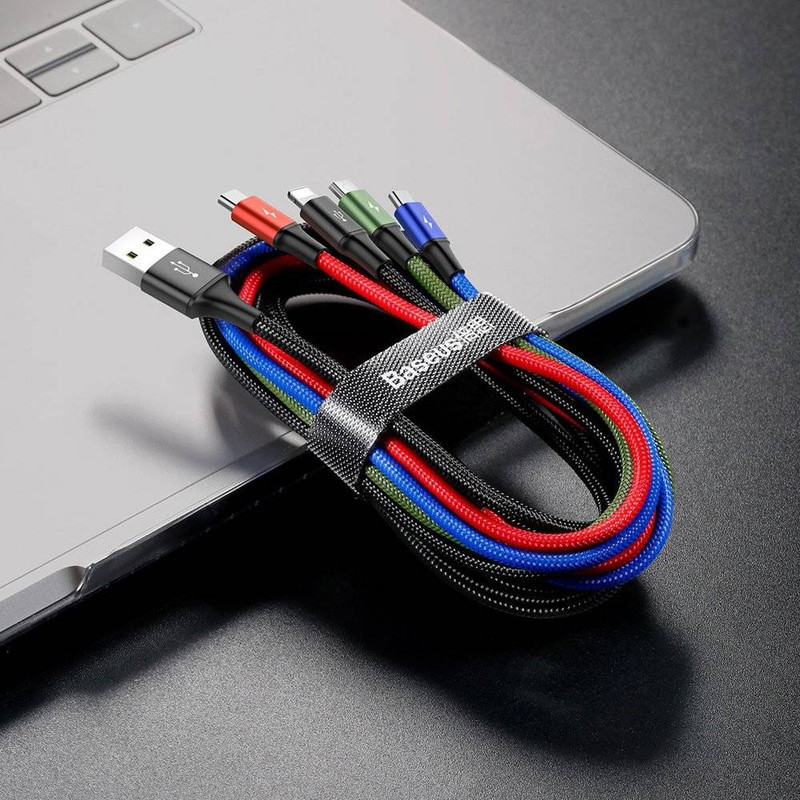 کابل تبدیل USB به لایتنینگ microUSB USB-C باسئوس مدل CA1T4-B01 طول 1.2 متر