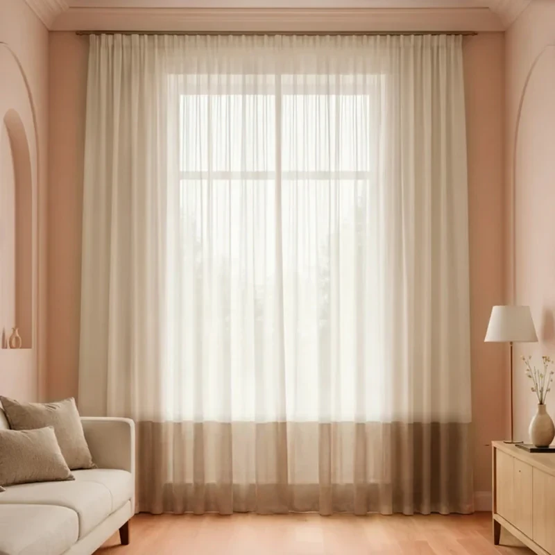پرده تیکو دکو مدل دوخت ساده کتان شفاف حاشیه دار سایز 280 × 400 سانتی‌متر
