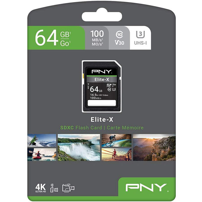 کارت حافظه SDXC پی ان وای مدل Elite-X کلاس 10 استاندارد UHS-I U3 سرعت 100MBs ظرفیت 64 گیگابایت