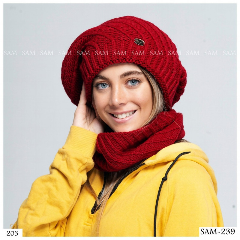 ست کلاه و شال گردن بافتنی سام مدل فرانسوی