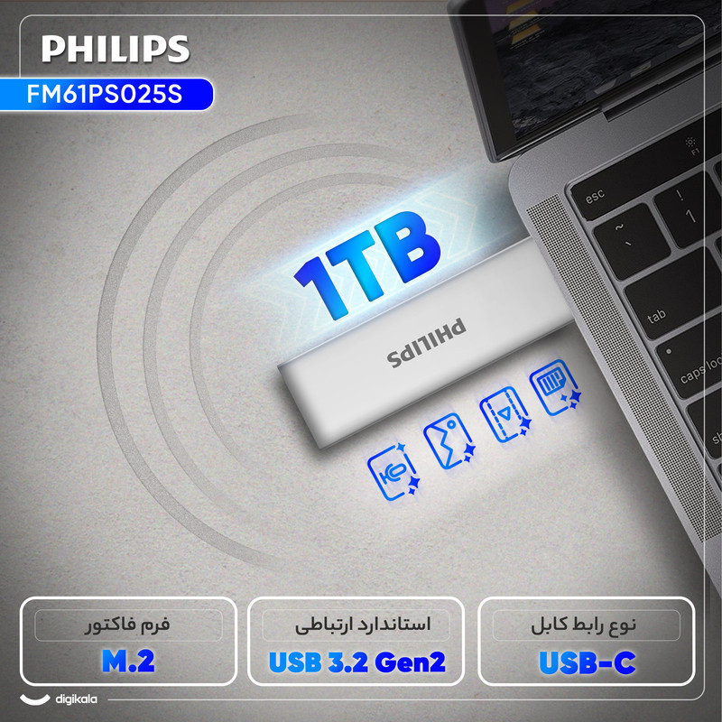 اس اس دی اکسترنال فیلیپس مدل FM61PS100S ظرفیت 1 ترابایت رابط USB 3.2 Gen2