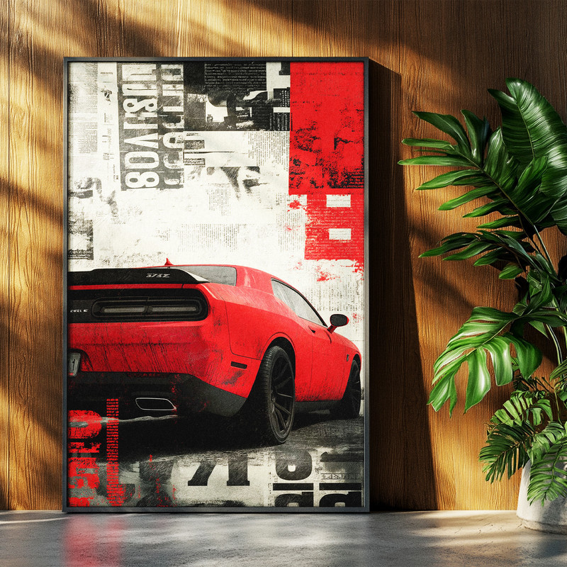 تابلو بکلیت طرح ماشین و خودرو Dodge Challenger مدل B-pe130109 فریم مشکی