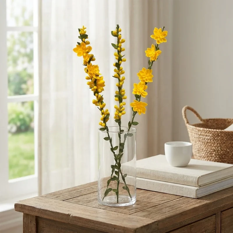 گل مصنوعی شاخه‌ای گل و غنچه، مجموعه 3 عددی، ابعاد 5×2×40 سانتی‌متر، وزن 100 گرم