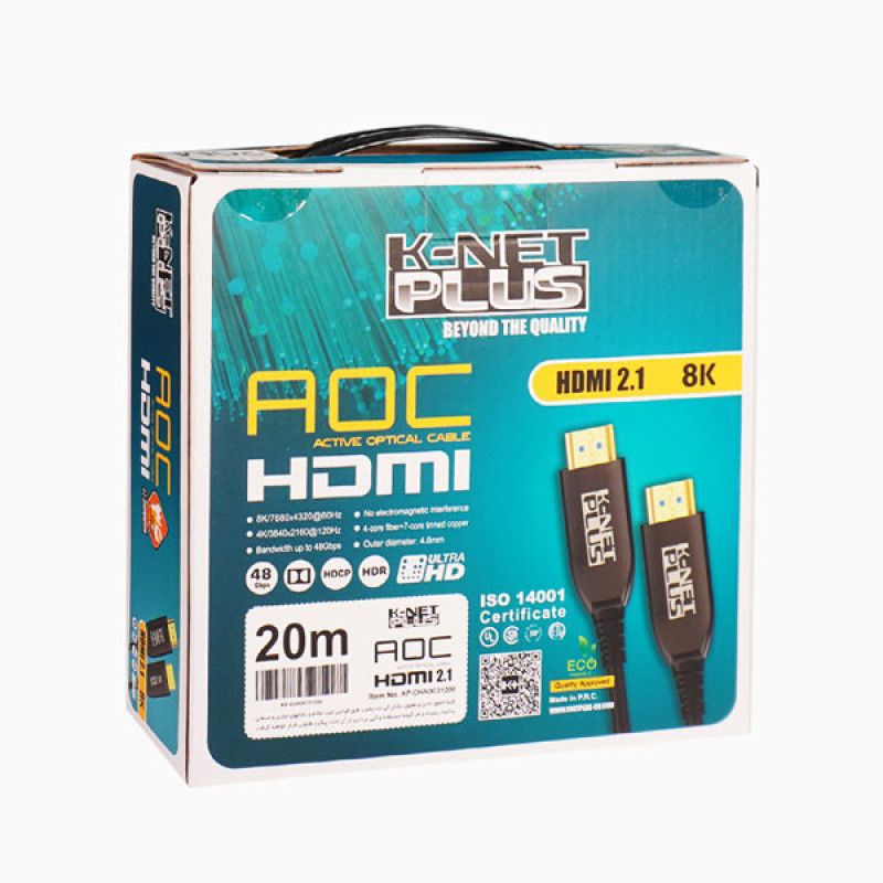 کابل ۲٫۱ HDMI فیبر نوری کی نت پلاس مدل KP-CHAOC21200 طول ۲۰ متری