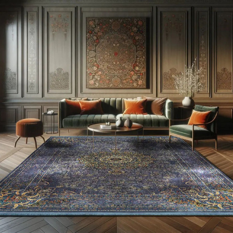 فرش ماشینی 1200 شانه محتشم زمینه فیروزه ای حاشیه فیروزه ای مدل 25NH0020