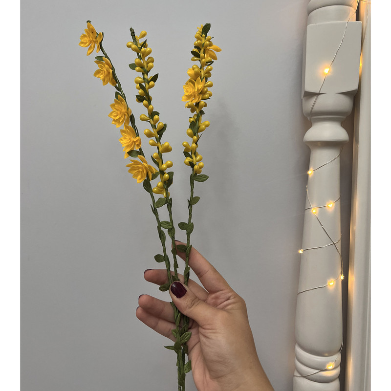 گل مصنوعی شاخه‌ای گل و غنچه، مجموعه 3 عددی، ابعاد 5×2×40 سانتی‌متر، وزن 100 گرم