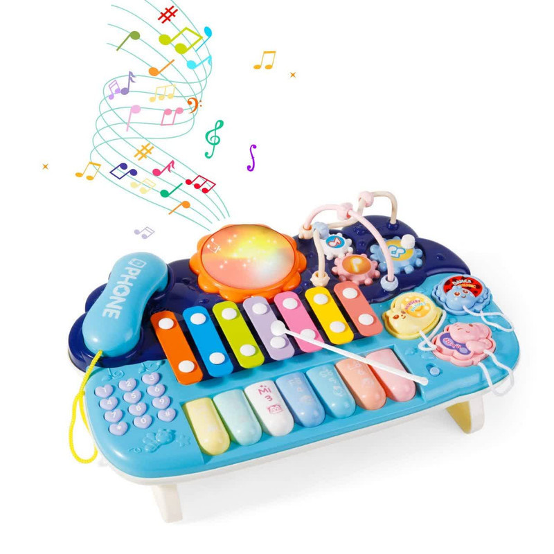اسباب بازی ناب سل مدل پیانو، تلفن ، پازل ،درام ، بلز و بازی فکری چراغدار و موزیکال MULTIFUNCTION MUSICAL PIANO WITH LIGHT &MUSIC