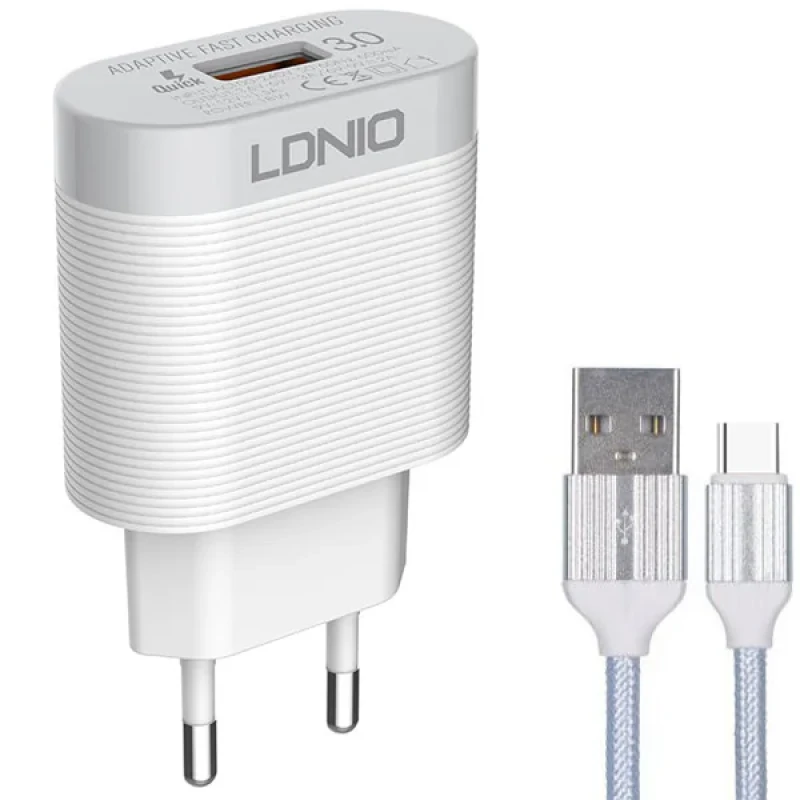 شارژر دیواری الدینیو مدل A303Q به همراه کابل تبدیل USB-C