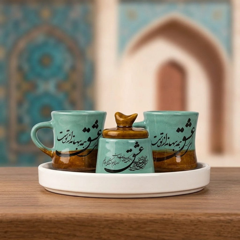 ست چایخوری صنایع دستی اریسا مدل عشق بسته 4 عددی