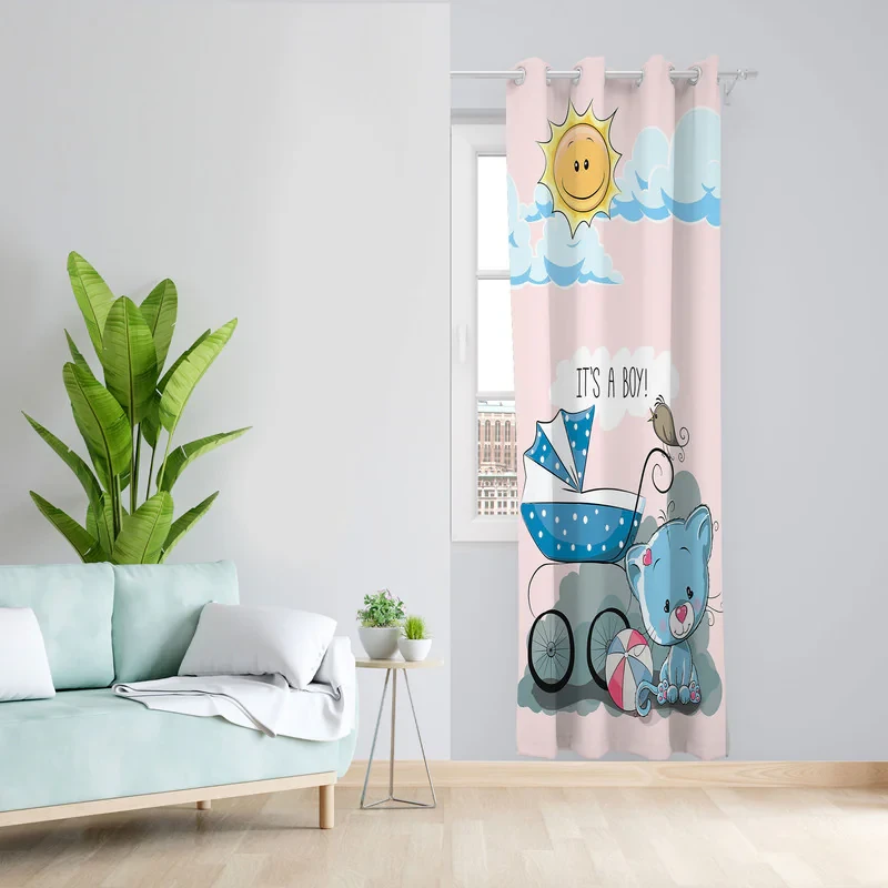 پرده مدل اتاق کودک مخمل پانچی طرح بچه گربه کد 1385 سایز 140x280 سانتی متر