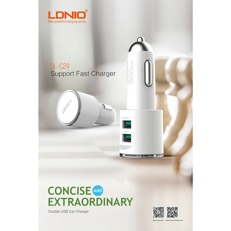 شارژر فندکی الدینیو مدل DL-C29 به همراه کابل تبدیل microUSB