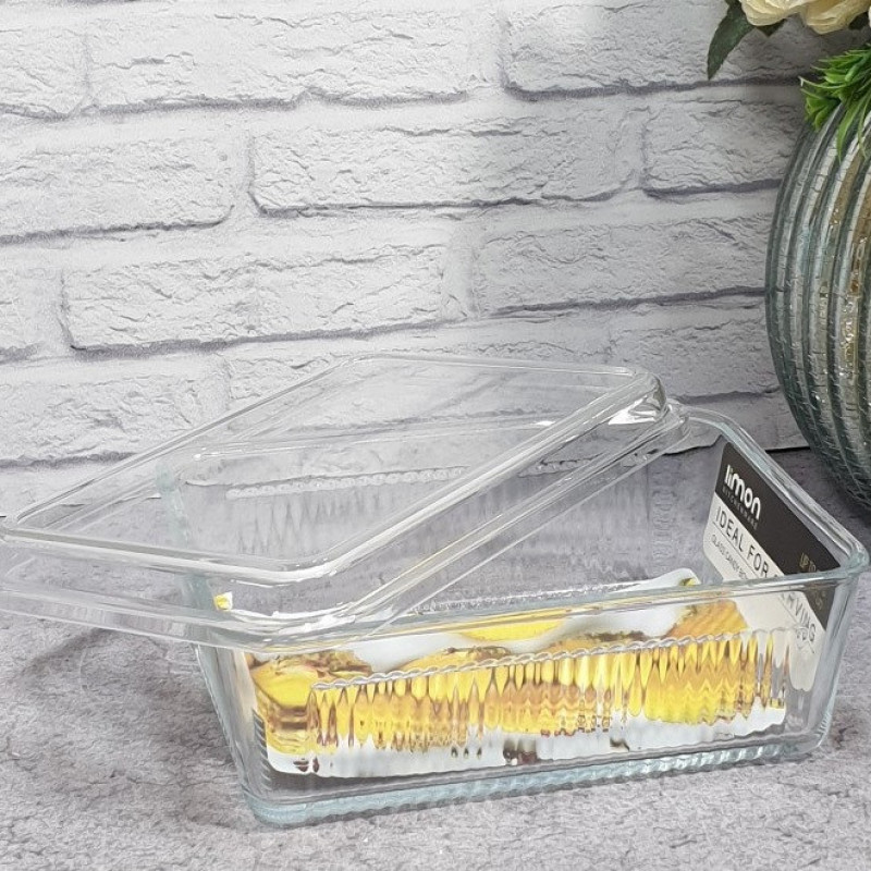 ظرف سرو و نگهدارنده بیسکوییت لیمون مدل درب آکرولیک DH2260 شیشه‌ای مستطیل، سازگار با مایکروویو، قابل شست‌وشو با دست و ماشین ظرفشویی
