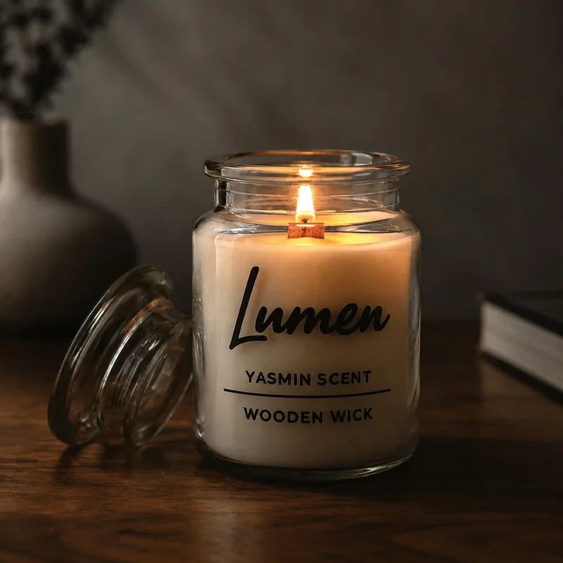 شمع دست‌ساز معطر مدل LUMEN-05 با رایحه گل یاسمن زمان اتمام 40 ساعت