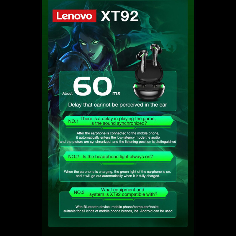 هدست مخصوص بازی بلوتوثی لنوو مدل Thinkplus Live Pods XT92