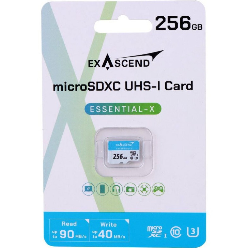 کارت حافظه microSD اکساسند مدل essential-x کلاس 10 استاندارد UHS-I U3 سرعت 90MBps ظرفیت 256 گیگابایت