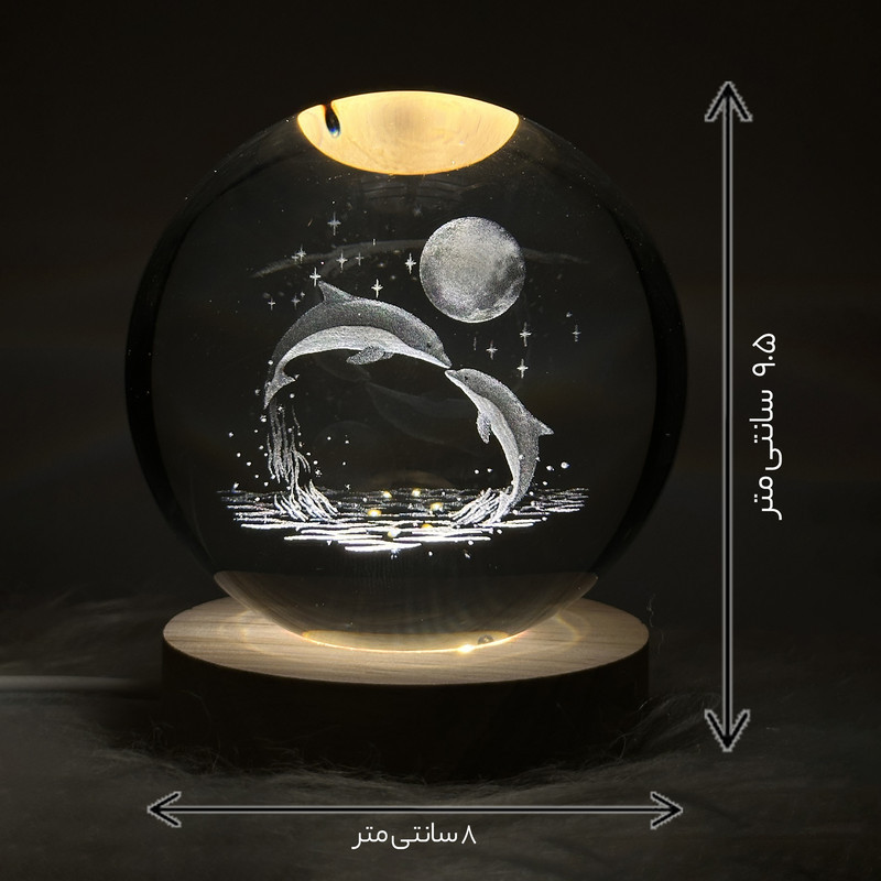 چراغ رومیزی مدل  گوی شیشه ای 3D طرح دلفین و ماه عاشقانه