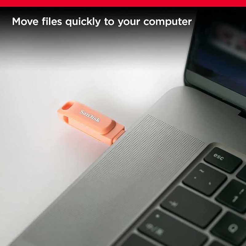 فلش مموری سن دیسک Ultra Dual Drive Go ظرفیت 256 گیگابایت با دو رابط USB Type-C و USB Type-A، طراحی چرخشی، سرعت خواندن 150 مگابایت بر ثانیه، سازگار با کامپیوتر، لپ‌تاپ، تبلت و گوشی موبایل