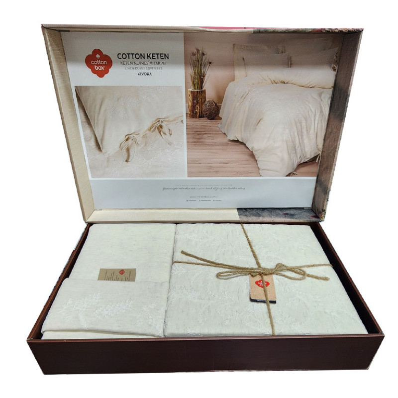 سرویس ملحفه دو نفره 6 تکه کاتن باکس مدل Cotton Keten Kivora Bej