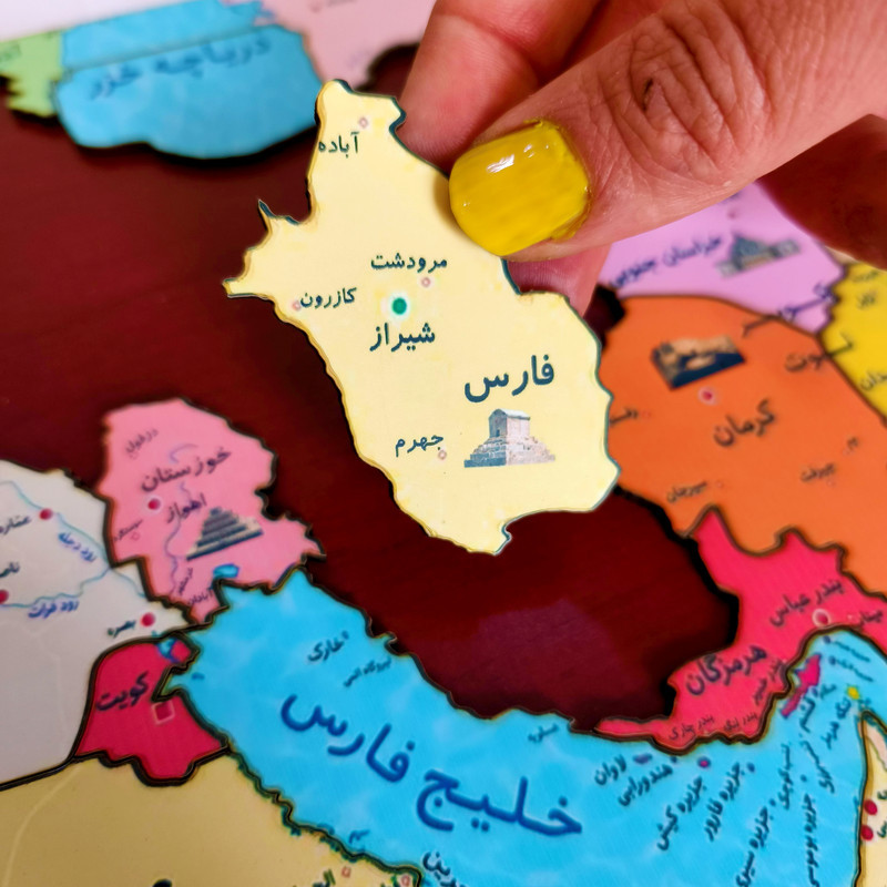 پازل 37 تکه مدل جورچین چوبی طرح نقشه ایران کشورهای همسایه