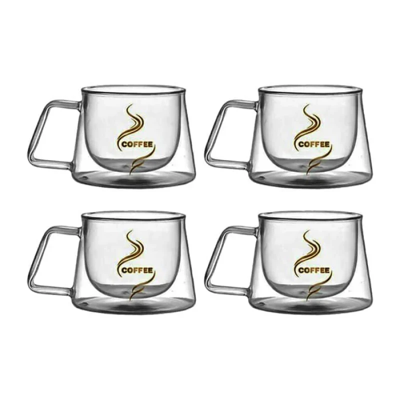 لیوان مدل دوجداره دسته دار کد 250 طرح کافی بسته 4 عددی